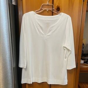 L.L. Bean Women's White 3/4 Sleeve Top-size L